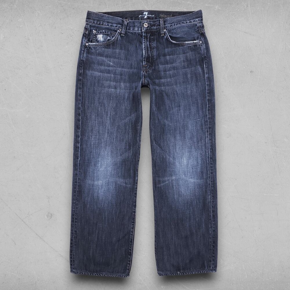 7 For All Mankind Jeans Men 33 Dk Blue Relaxed Wide Leg Button Fly Y2K Casual